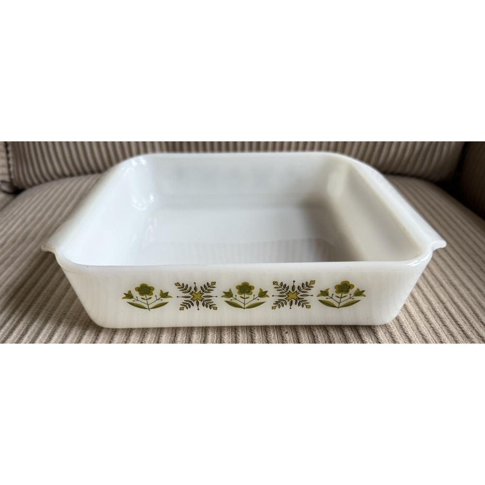 Vintage Anchor Hocking  Fire King #435 Square Casserole Dish 8 in - Green Meadow